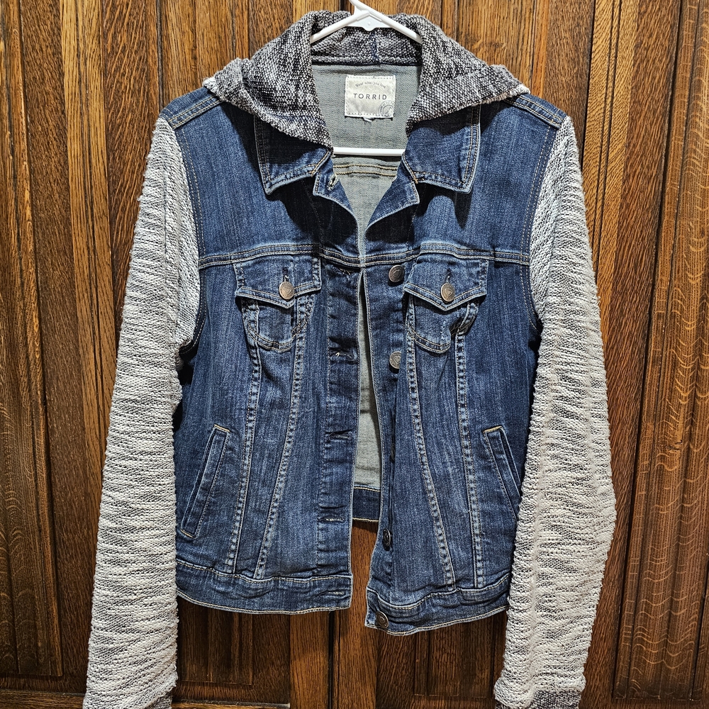Torrid Blue Denim Jacket with Gray Sleeves
